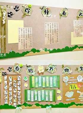你好春天季绿色系主题黑板报墙贴