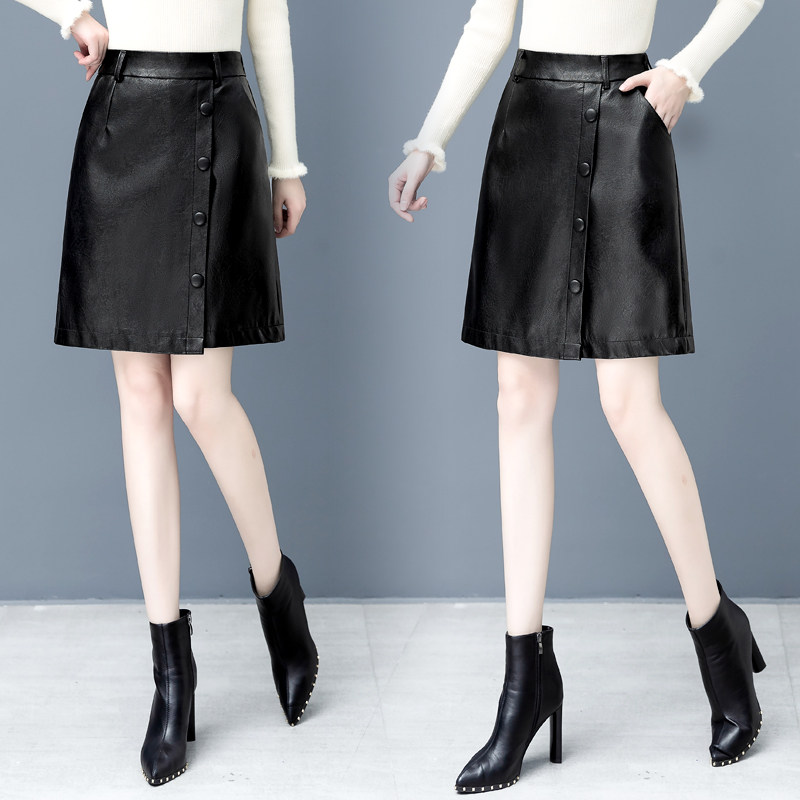 高腰中长款pu皮短裤裙开叉半身裙 乐成俊半身裙