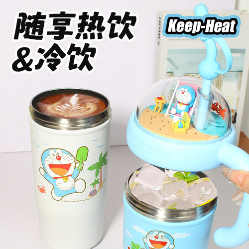 多啦A梦卡通吸管冰霸杯学生带盖便携式高颜值 叮当猫桌面景观水杯 - 图1