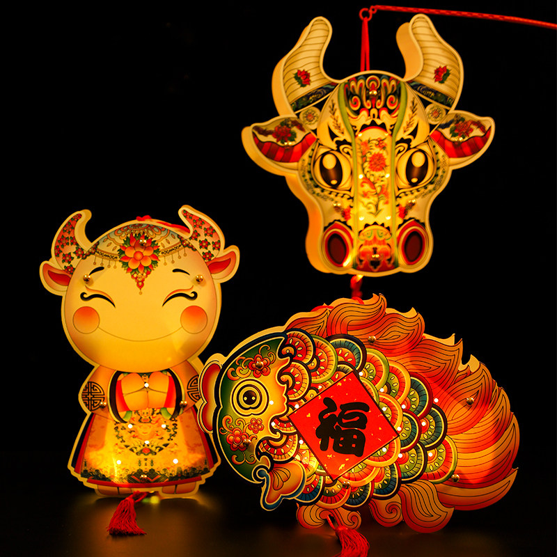 灯笼手工制作diy材料包led发光幼儿园儿童手提卡通手工花灯宫灯