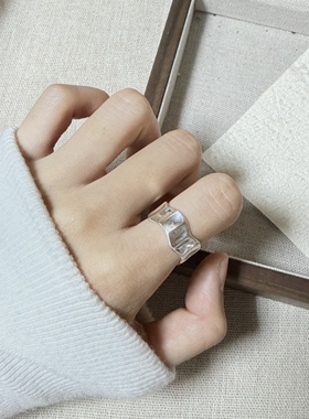 足银999流云宽面波浪指环个性超小众潮流时尚光面韩版几何形戒指
