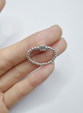 S925纯银圆珠笑脸戒指