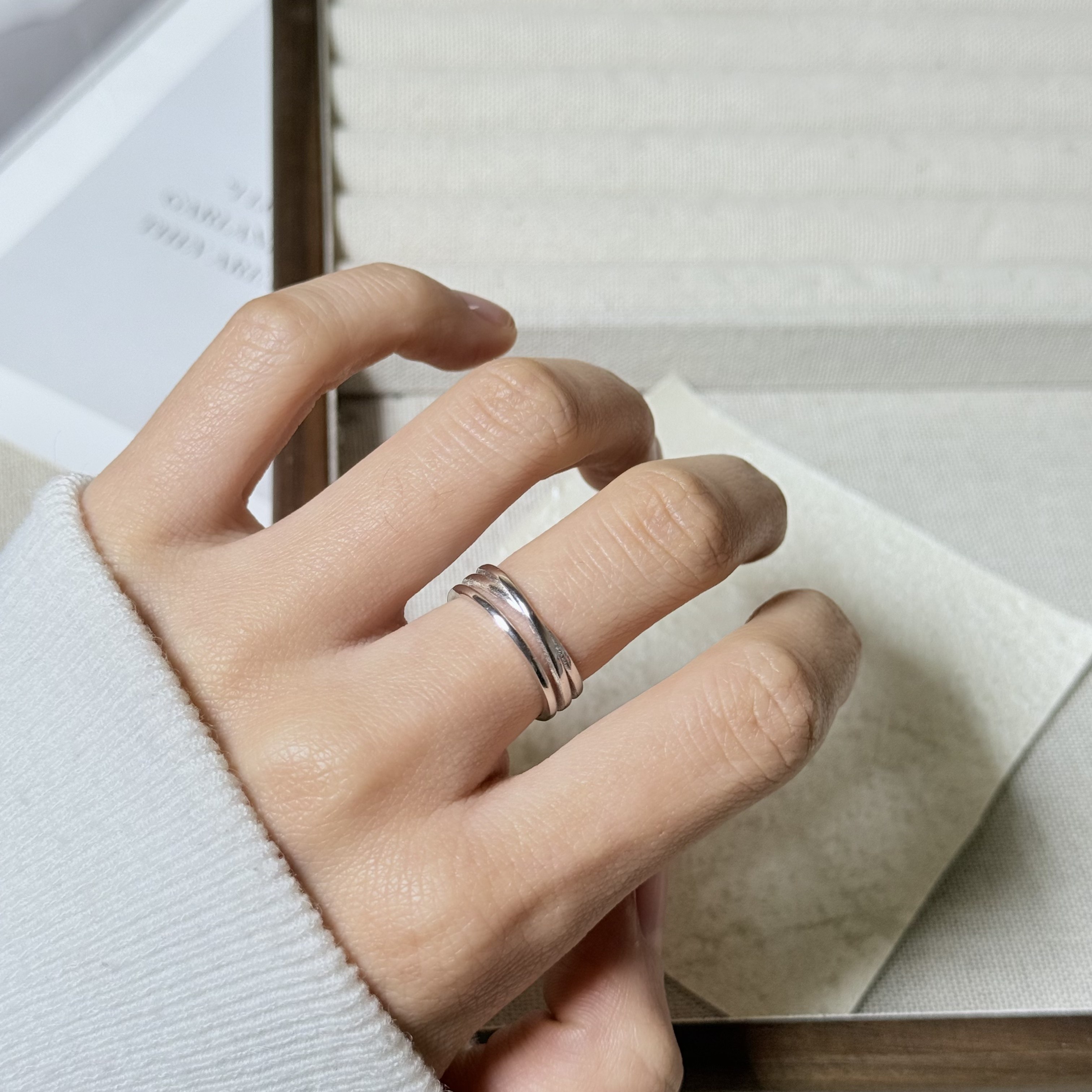 S925纯银轻岚线条交叉三层戒指女个性时尚韩版小众设计冷淡风戒指,淘宝优惠券,粉丝福利购,淘宝优惠卷