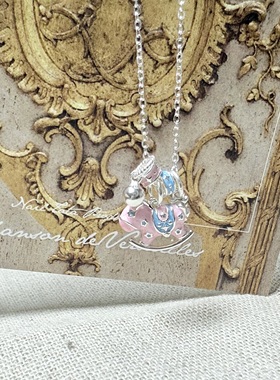 S999足银彩色小马天马行空吊坠项链女轻奢小众甜美高级感银项链