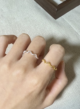 s925纯银《浮波》扭纹戒指女可调节时尚设计感指环气质个性戒指