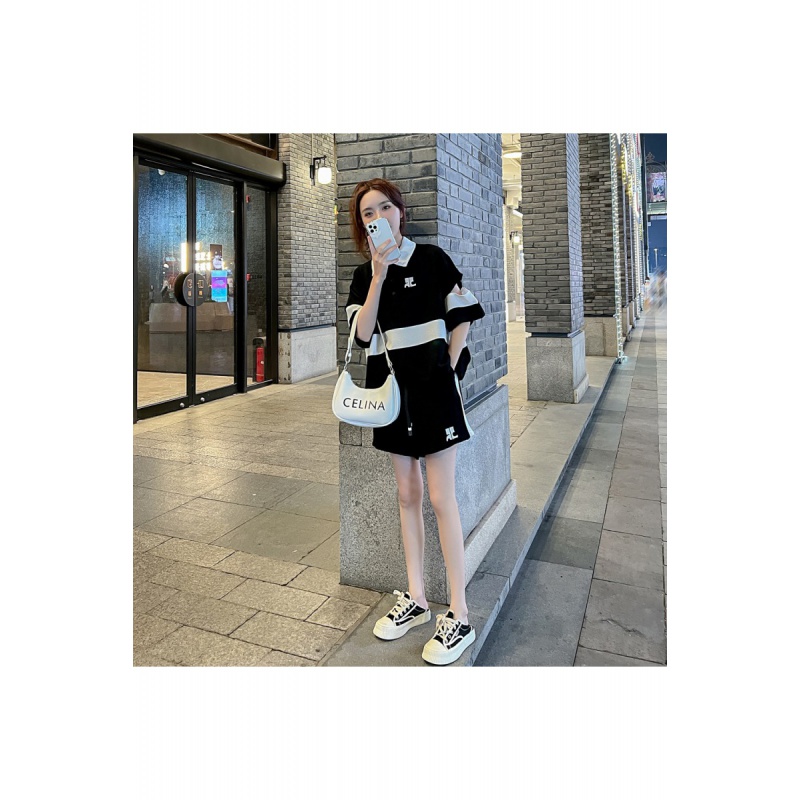 欧洲站休闲运动套装女2022夏季新款洋气时尚撞色设计感短裤两件套