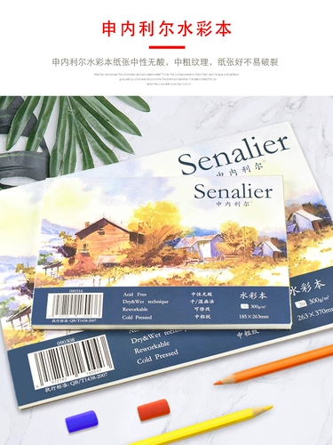 Senalier Shelier акварель 16K 8K 300G Катушка с четырьмя насыщенными уплотнением 8 открывает 16 открытых ручных рисова