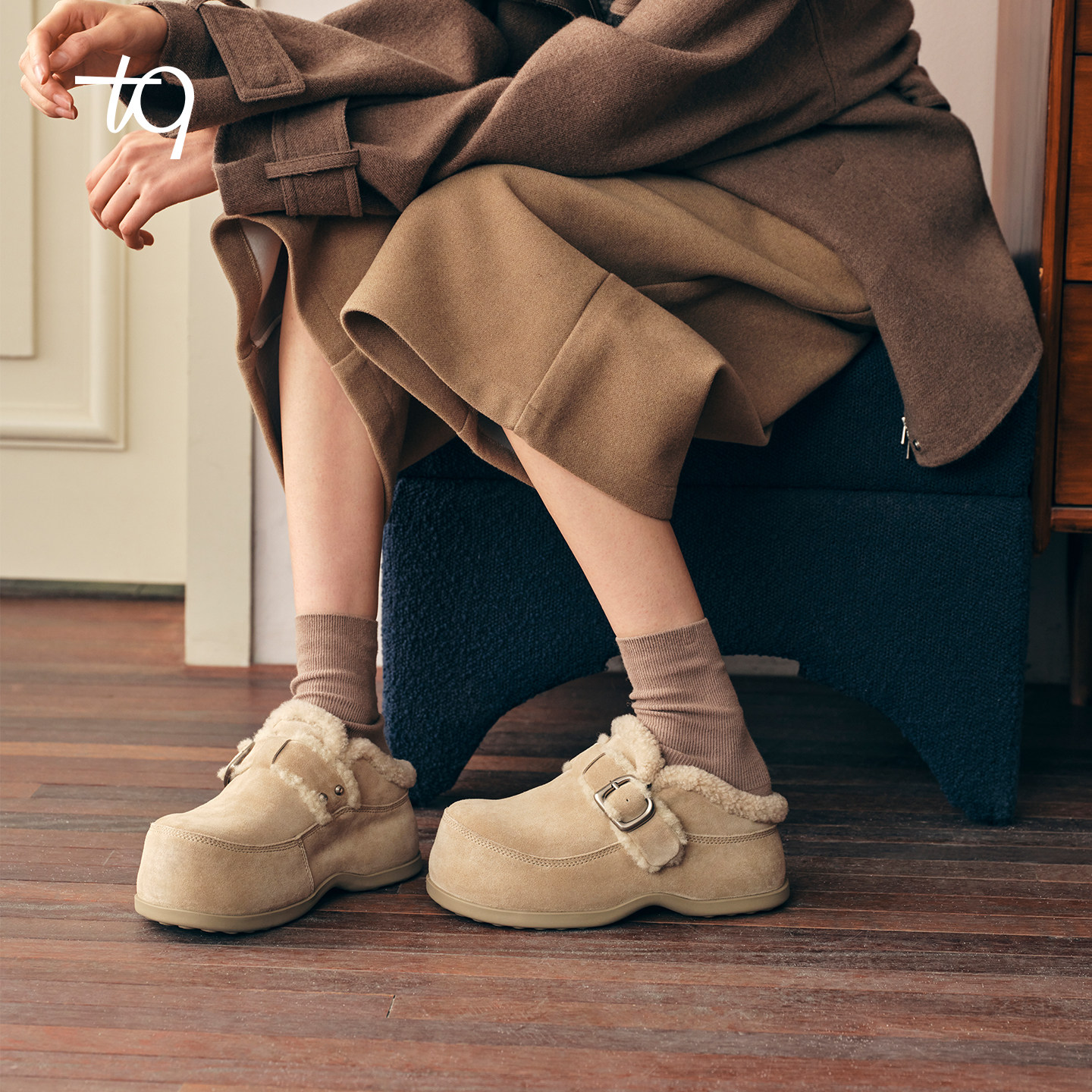 Talitaqoom2025冬季新款暖棕扣饰毛绒勃肯鞋复古加绒保暖勃肯拖女,淘宝优惠券,粉丝福利购,淘宝优惠卷