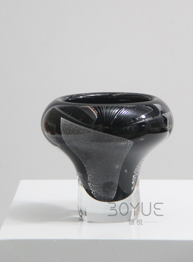 现代简约轻奢黑色大口高脚琉璃花瓶设计师样板间软装花艺装饰摆件