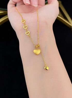 钛钢项链复古金色拉丝镂空爱心项链女温柔韩系小众精致日常百搭