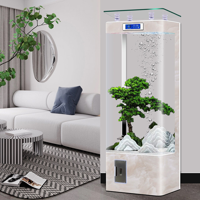 New square fish tank for living room, small and medium-sized vertical aquarium for lazy people, no need to change water, goldfish tank upper filter