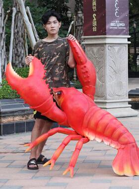 发光小龙虾模型雕塑玻璃钢大螃蟹雕塑摆件夜市餐馆商场模型装饰品