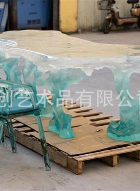 铂晶透明树脂冰岛水晶茶桌现代异形套装桌椅