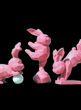 大型抽象几何快面兔子摆件块面兔雕塑户外公园林景观广场装饰