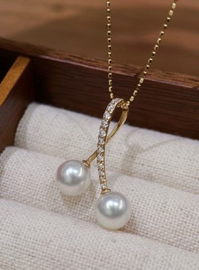 18k金配件不含珍珠 樱桃吊坠 白锆石镶嵌 闪亮精致