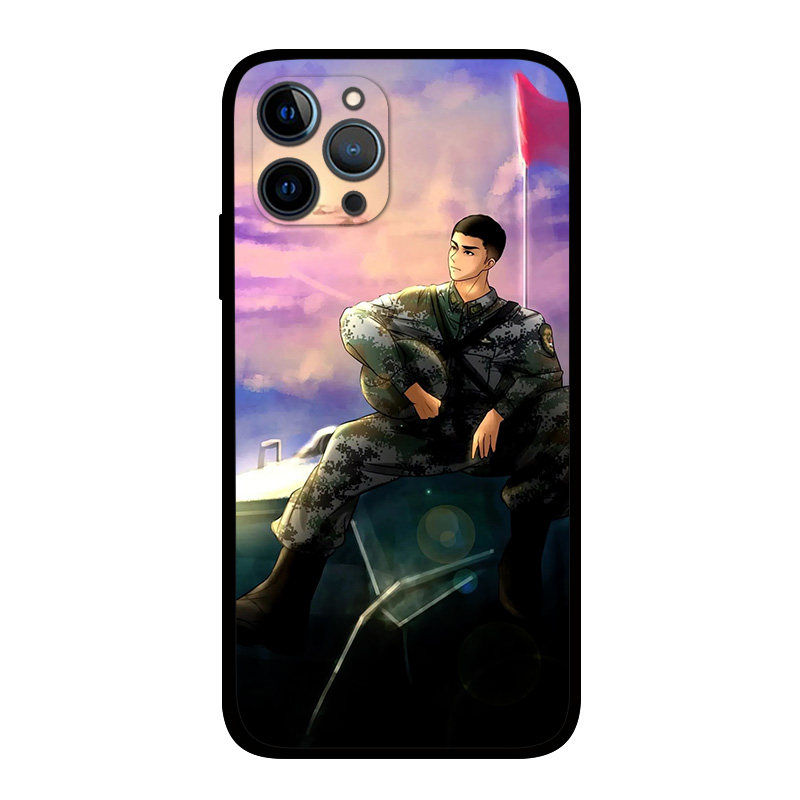 适用iPhone14ProMax军迷军旅风手机壳苹果13Mini12p11p8plus卡通民族少年周边照片定制XR爱国XsMax硅胶套se3