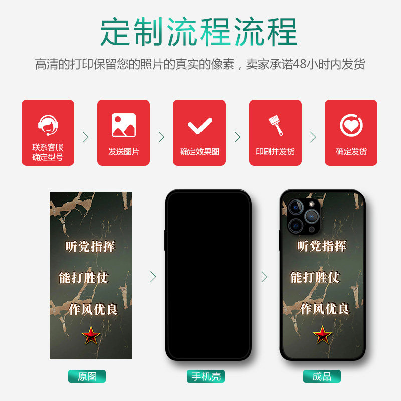 适用iPhone14ProMax军旅风手机壳听党指挥作风优良苹果13Mini12p11p8plus照片定制XR军迷se3少年XsMax硅胶套