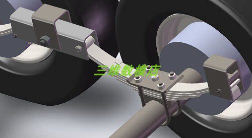 汽车货车钢板弹簧悬架悬挂3D三维几何数模型车轴车轮胎stp图纸 - 图1