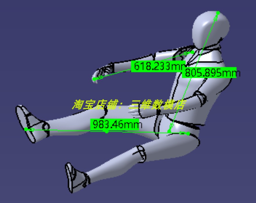 坐姿假人体关节3D三维几何数模型碰撞假人握方向盘姿势驾驶员stp - 图0