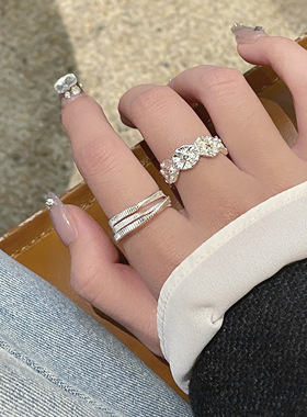 十七月光多线条银色叠戴戒指