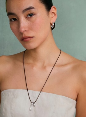 花苞水晶双珠皮绳项链女