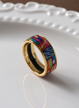 彩色艺术珐琅滴釉戒指女