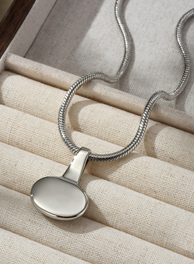 椭圆黑玛瑙银色项链女锁骨链饰品