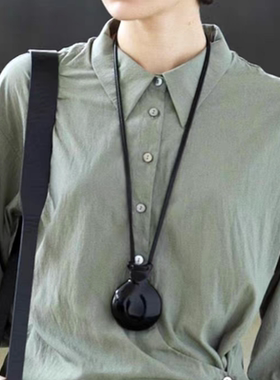 长款音乐之镜吊坠项链女