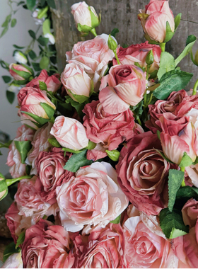 仿真花焦边假花玫瑰复古高档摆件家居客厅餐桌花束干花摆设油画