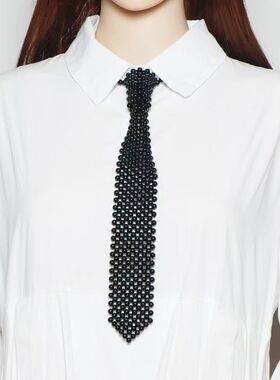 领带衬衫女高级感法式复古设计感气质珍珠领带女重工串珠项链装饰