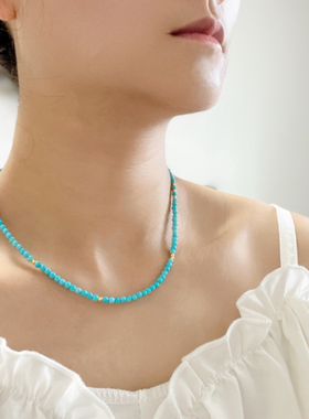 天然绿松石小米圆珠链新中式禅意