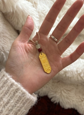 S925纯银金色上上签吊牌编绳项链