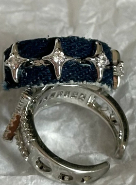 韩系四芒星仿钻五角星戒指女