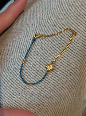 金色四叶草蓝色编织手绳手链女