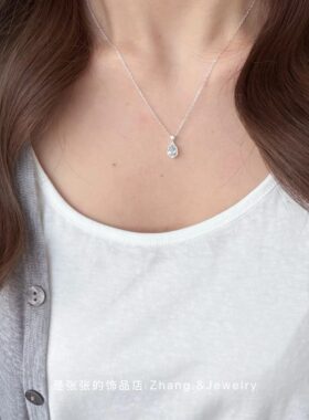 S925纯银闪钻水滴项链女