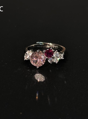 S925纯银彩色闪钻戒指女