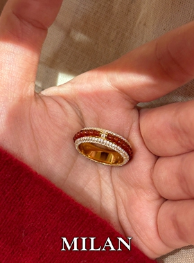 S925纯银编织红色玛瑙串珠戒指女