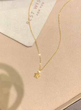 S925纯银金色五角星吊坠项链女