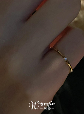 S925纯银金色单钻素圈戒指女