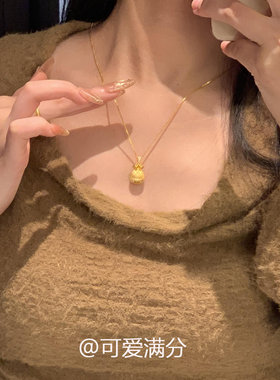 S925纯银金色拉丝福袋项链女