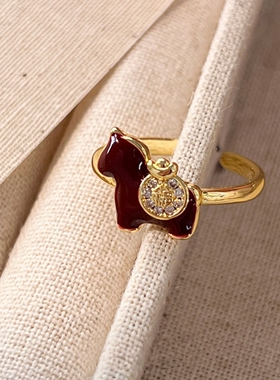 马上有福~福袋滴釉小马戒指女