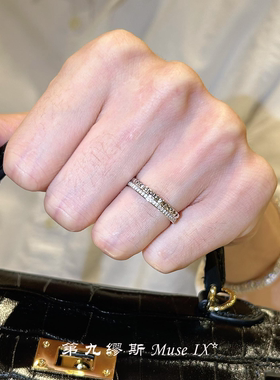 S925纯银排钻菱格纹戒指女