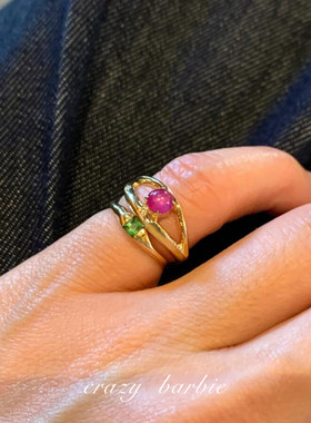 S925纯银彩色仿宝石戒指女