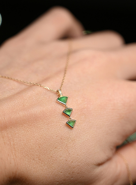 独特创意绿色几何流苏毛衣项链女