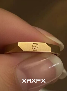 S925纯银金色一二爱布布食指戒