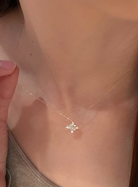 S925纯银闪钻雪花吊坠项链女