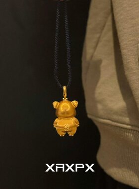 镶钻跑环金色小猪吊坠编绳项链女