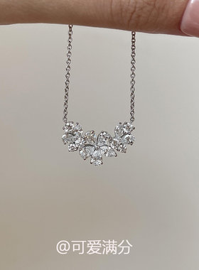S925纯银满钻花簇项链女