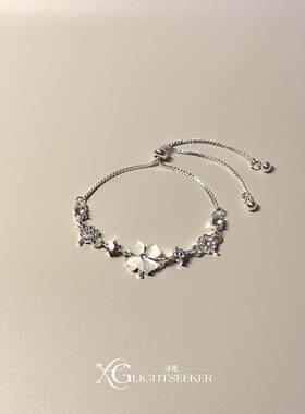 S925纯银爆闪四叶花手链女