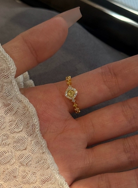 S925纯银金色小方糖闪钻戒指女